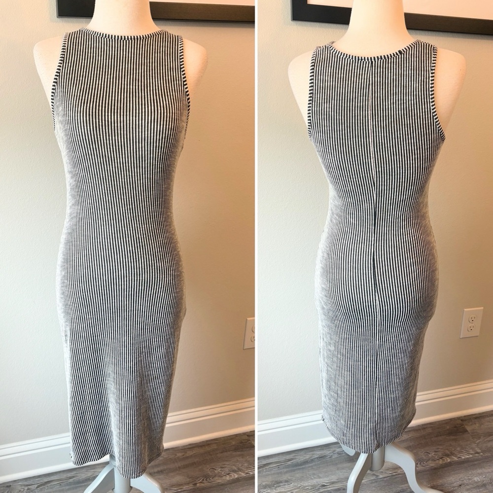 Caution To The Wind Black and White Striped Midi Dress
